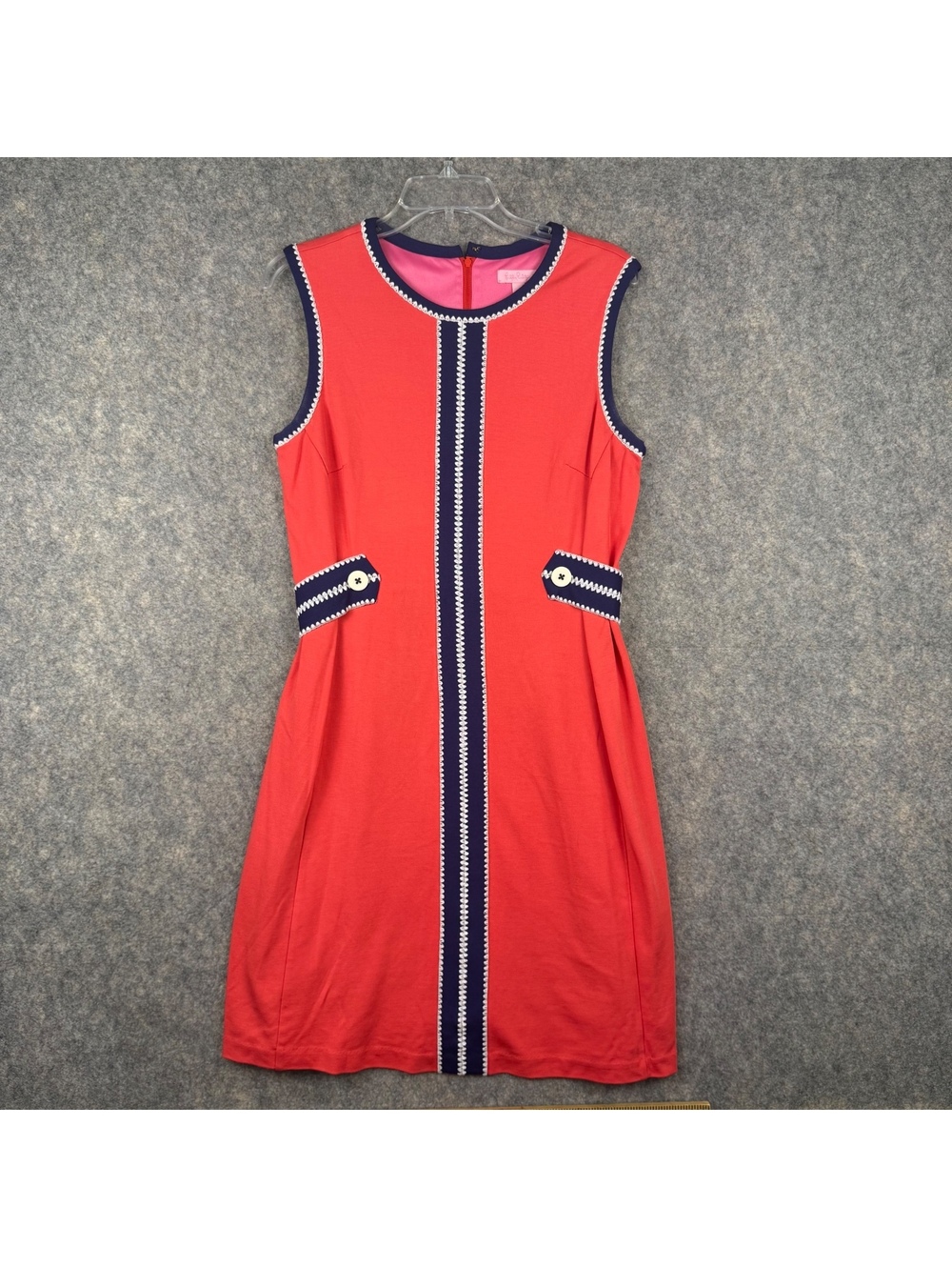 Lilly Pulitzer Fannie Shift Dress Coral Navy Blue White Colorblock Ponte Large